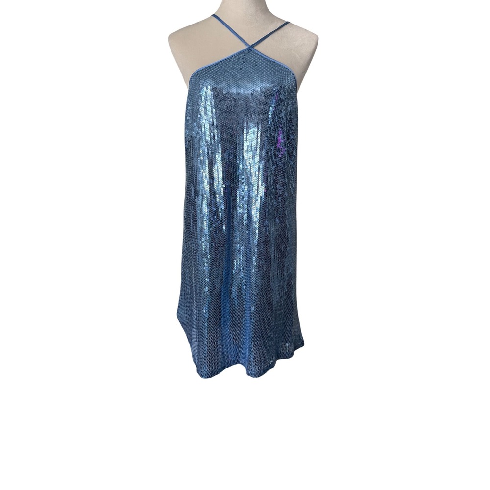Prabal Gurung for JCPenney Light Blue Sequin Halter Mini Dress XL Party Cocktail